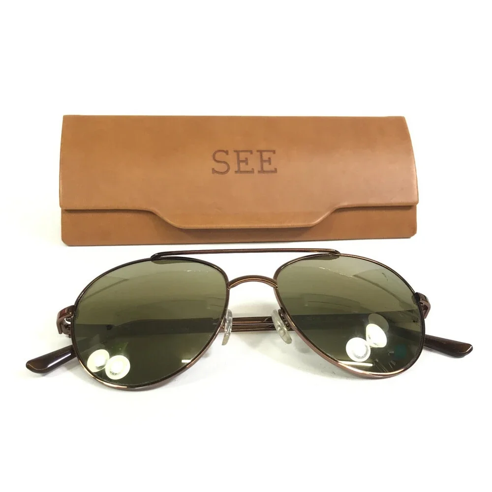 See Sunglasses 7858 093 Polished Brown Aviator Frames with Green Mirrored Lenses